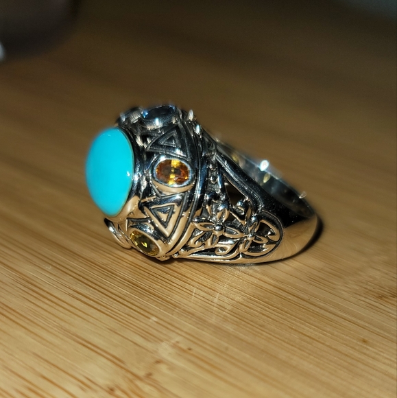 Beautiful Genuine Turquoise, Multicolored Sapphires & .925 Sterling Silv… - Picture 9 of 11